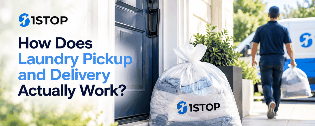 A laundry bag left at a front door for pickup and delivery