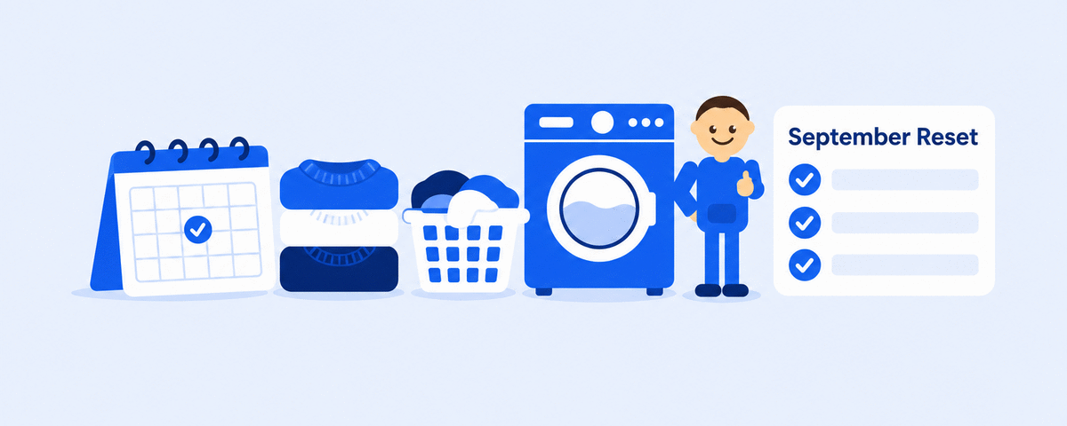 A September calendar and organized fall laundry routine