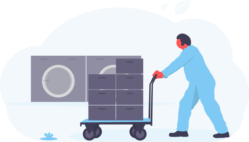 Driver collecting laundry and professional wash facility