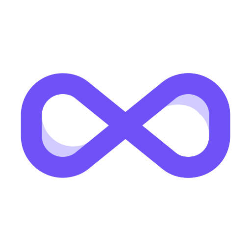 Purple infinity-loop logo on a black background, with lighter inner shading on the loop.