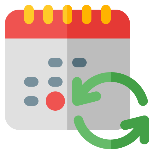 Calendar icon with a green refresh arrow, indicating reschedule or update