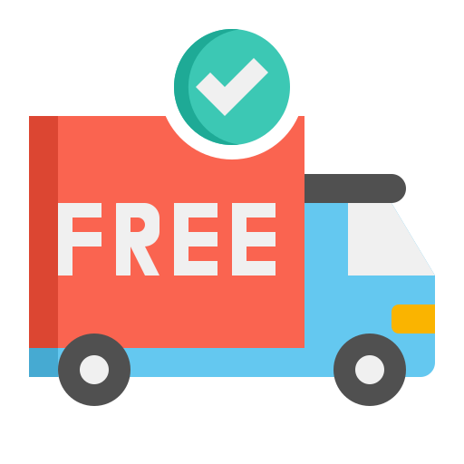 Illustration of a delivery truck with 'FREE' on the side and a green checkmark badge, symbolizing free shipping.
